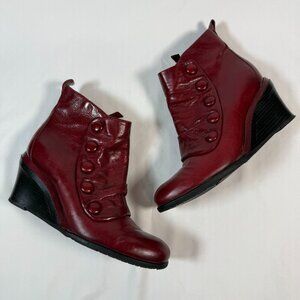 Miz Mooz Nimah Red Leather Button-Up Ankle Boots 9 US 40 EU Booties Side Zip Wed